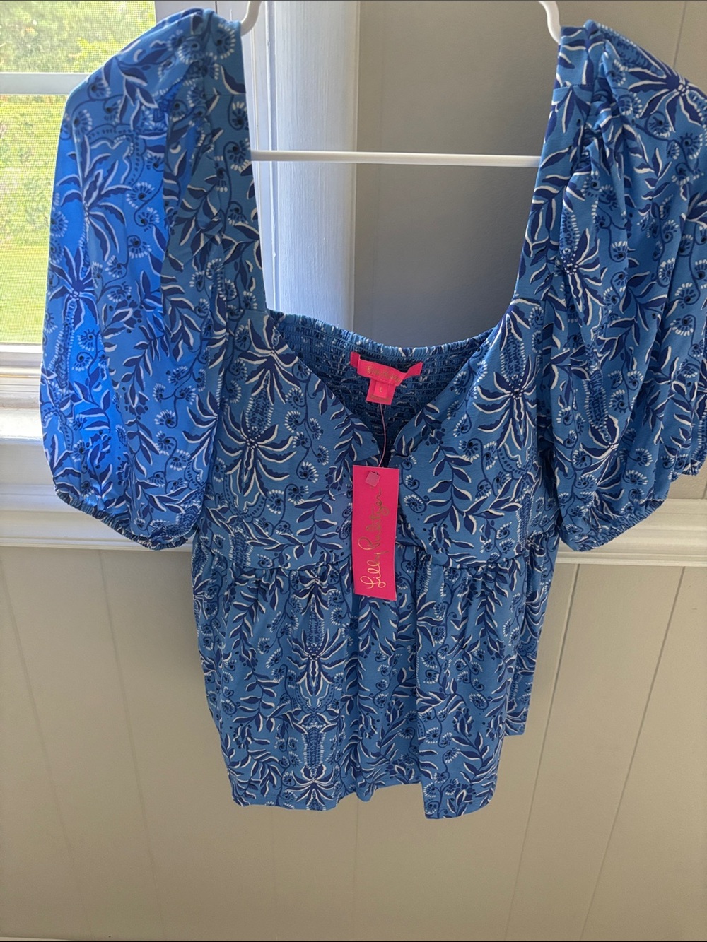 Lilly Pulitzer Blue Floral Puff-Sleeve Women's Top